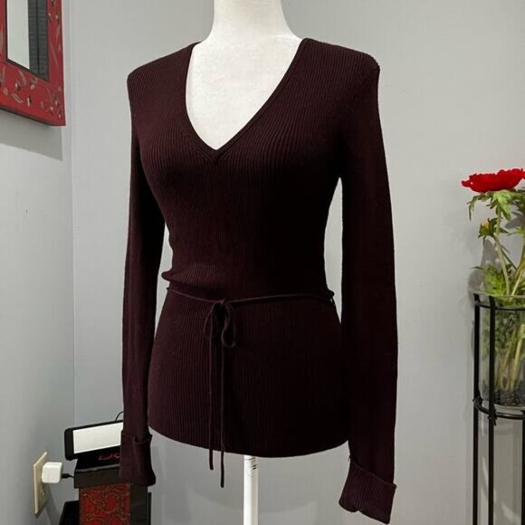 NEW BCBGMaxAzria Longline Ribbed Belted V Neck Fitted Layering Sweater S NWT - Picture 14 of 16